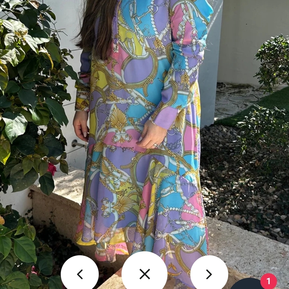 Elegant Multicolor Long Sleeve Dress - Picture 3 of 3